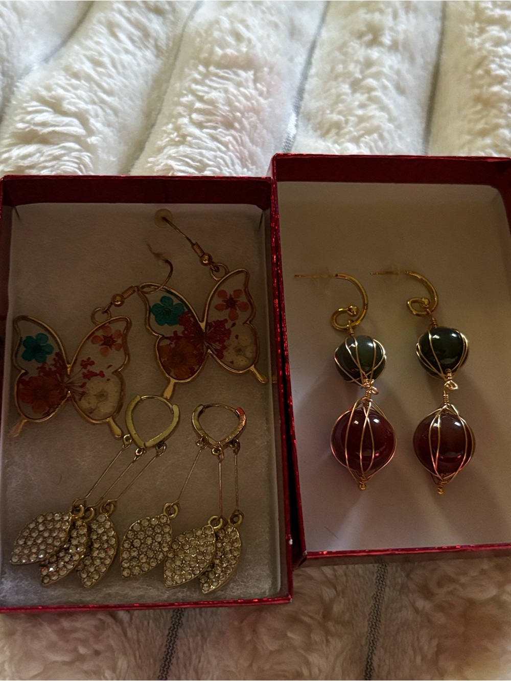 Gold Butterfly Floral Drop Earrings in Multicolor - Women Jewelry